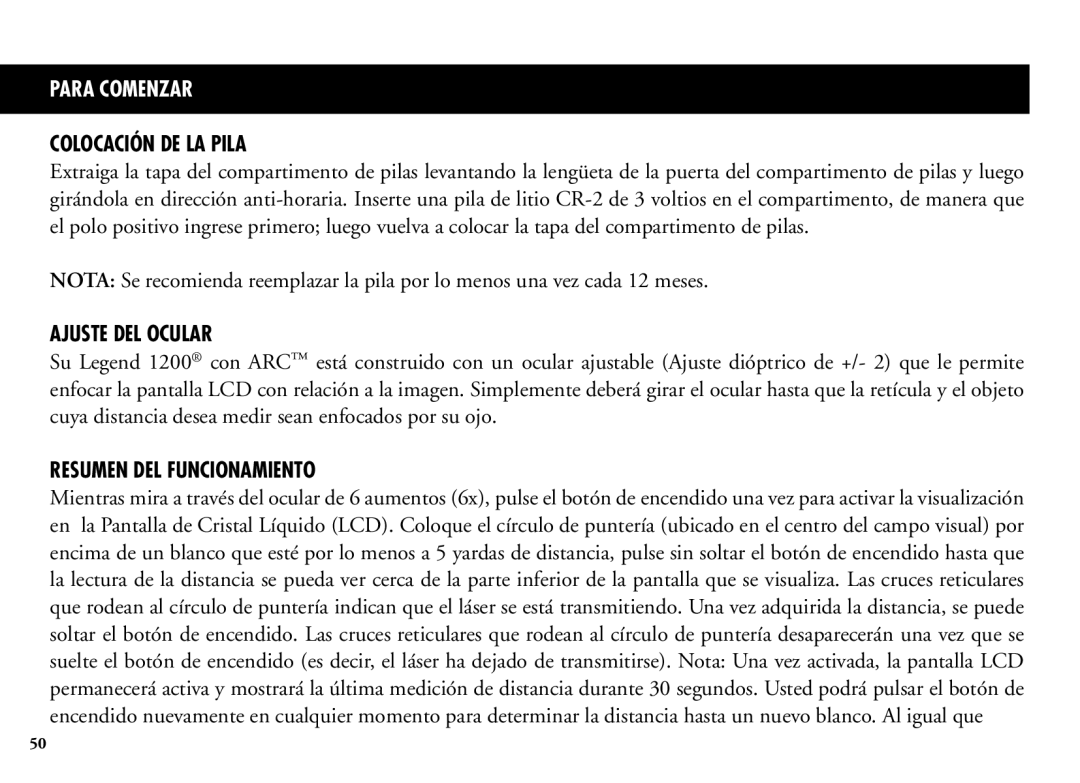 Bushnell 204100/204101 manual Colocación DE LA Pila, Ajuste DEL Ocular, Resumen DEL Funcionamiento 