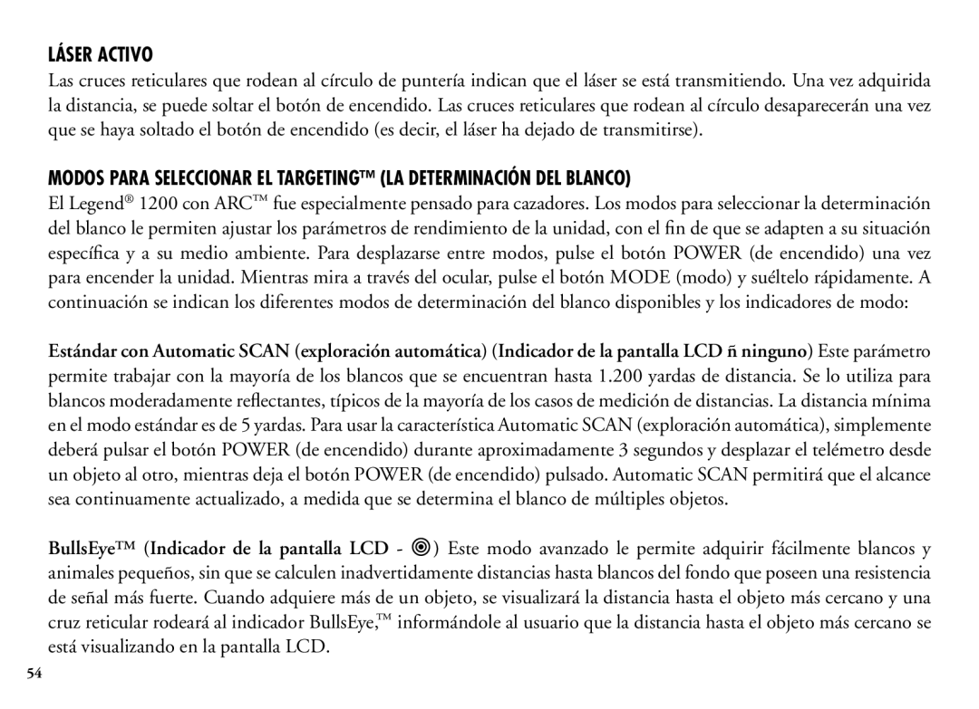 Bushnell 204100/204101 manual Láser Activo 