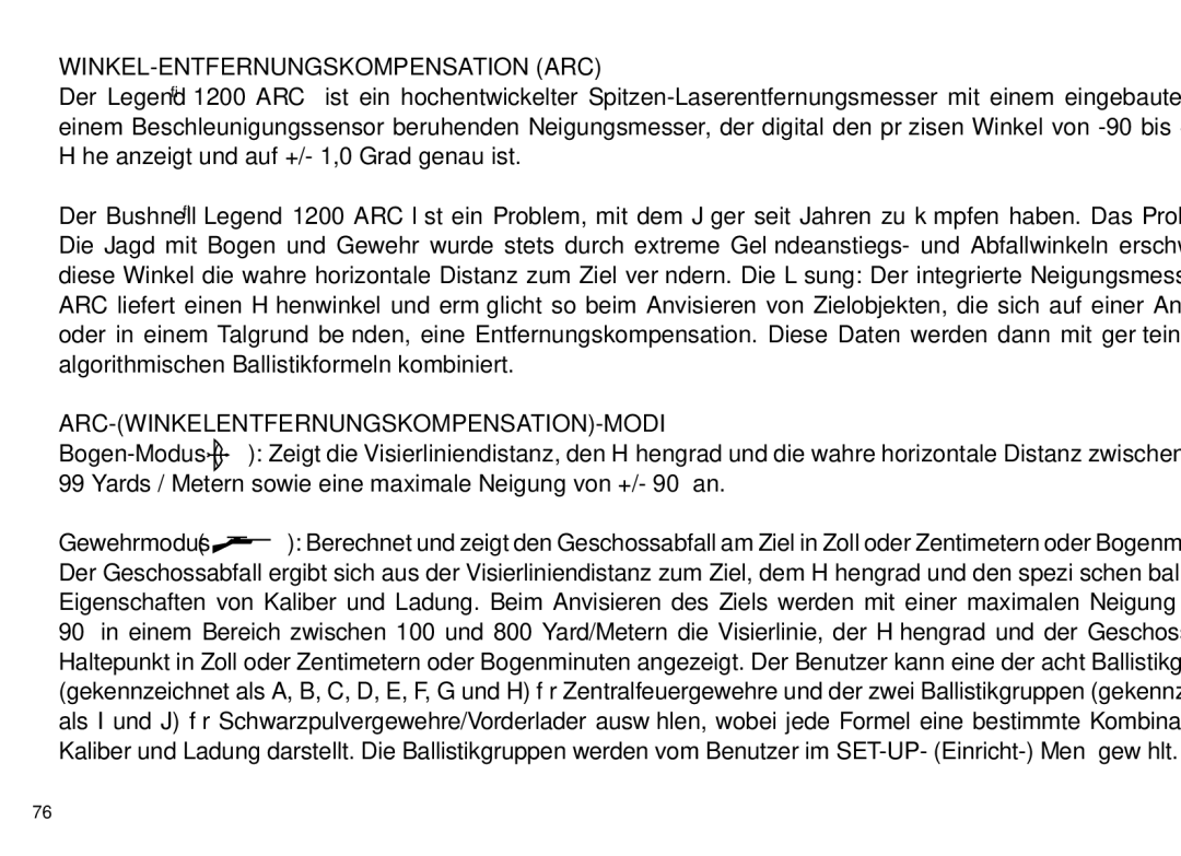 Bushnell 204100/204101 manual Winkel-Entfernungskompensation ARC, ARC-Winkelentfernungskompensation-Modi 