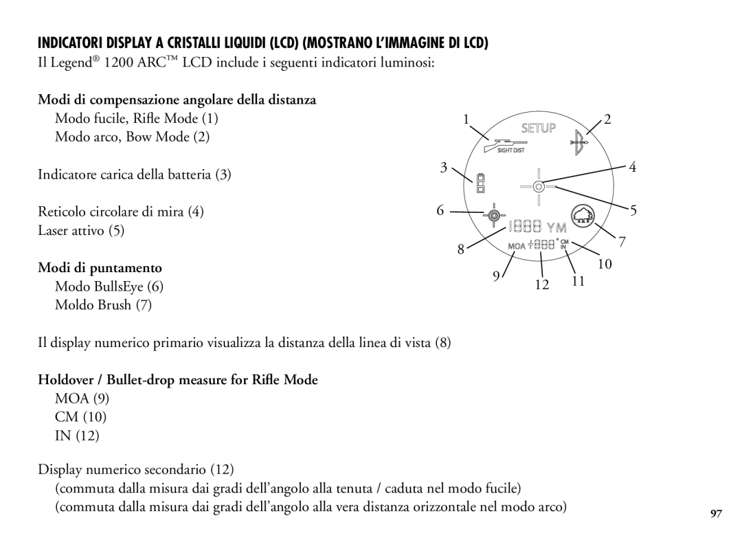 Bushnell 204100/204101 manual Modi di puntamento, Holdover / Bullet-drop measure for Rifle Mode 