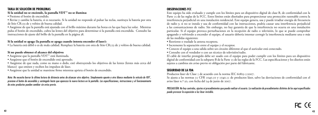 Bushnell 205107, 205108 manual Tabla de solución de problemas, Si la unidad no se enciende, la pantalla VDT no se ilumina 