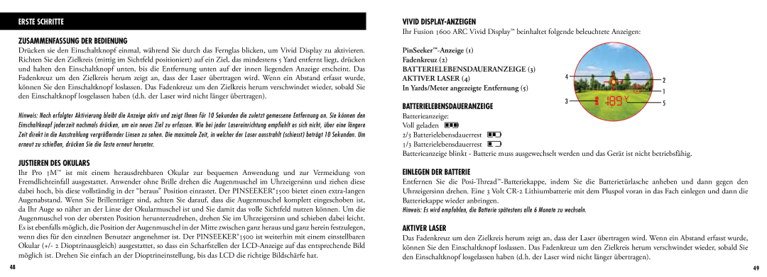 Bushnell 205108, 205107 manual Erste Schritte 