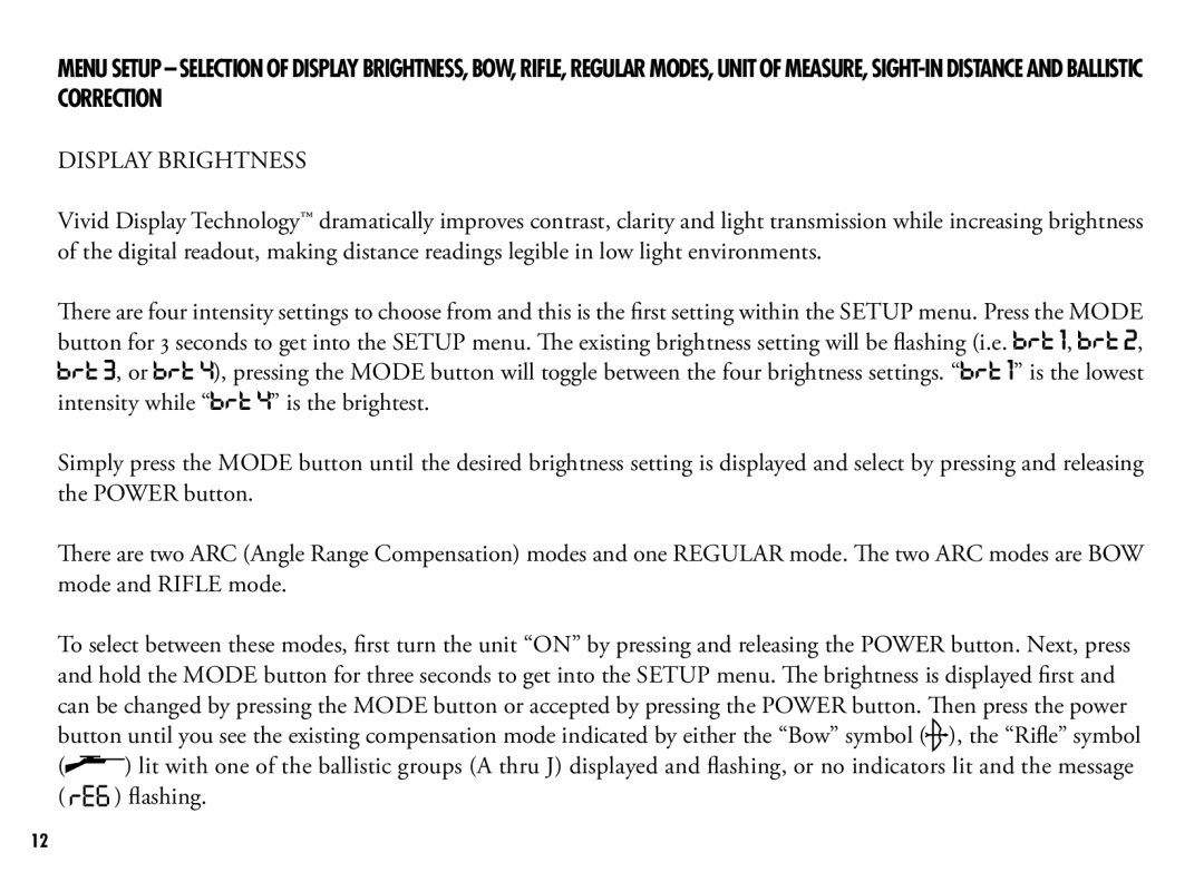 Bushnell 205110 manual Display Brightness, Flashing 