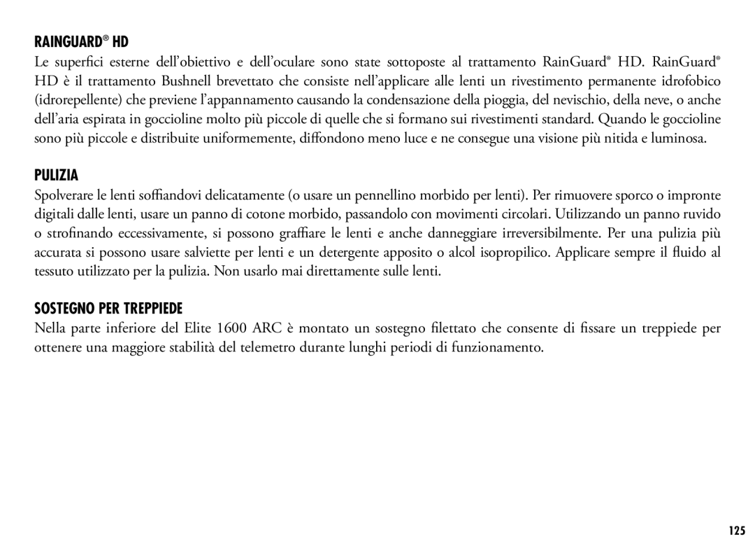 Bushnell 205110 manual Pulizia, Sostegno PER Treppiede 