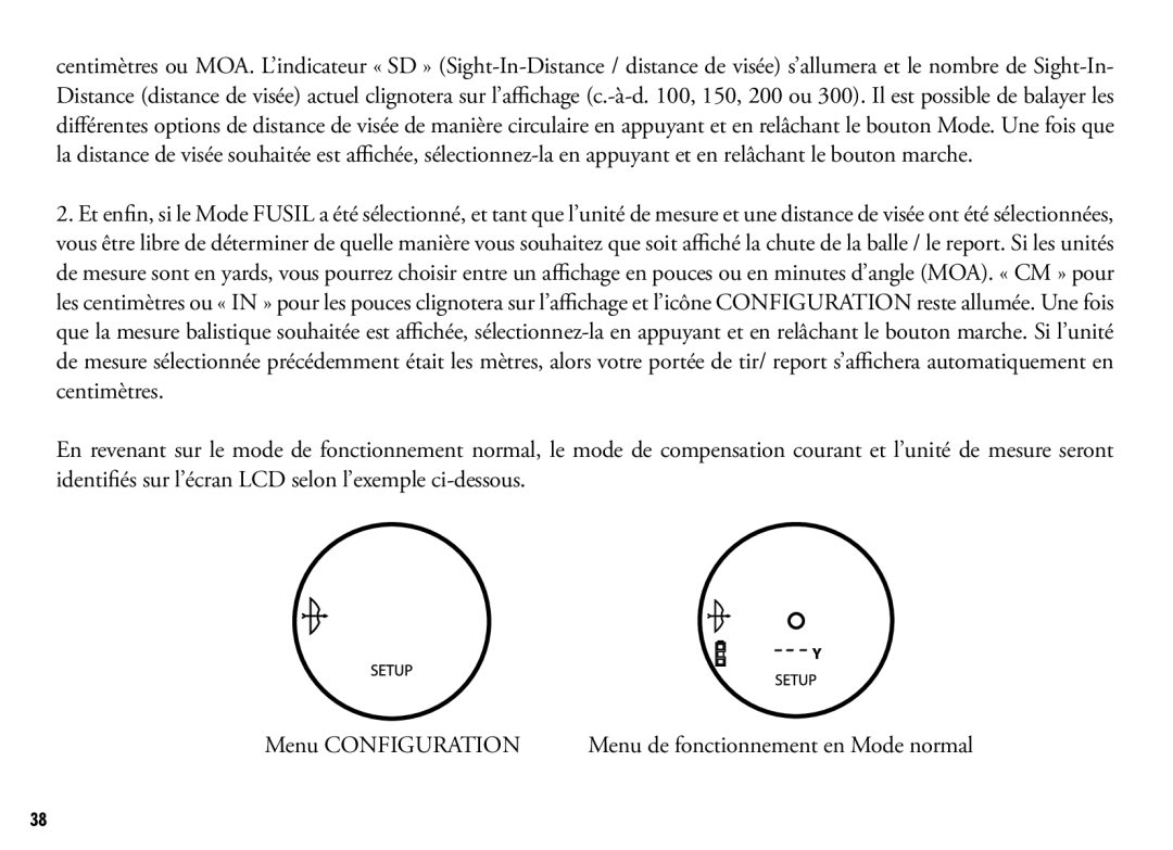 Bushnell 205110 manual Menu de fonctionnement en Mode normal 