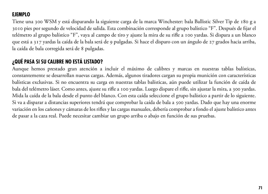 Bushnell 205110 manual Ejemplo, ¿Qué pasa si su calibre no está listado? 