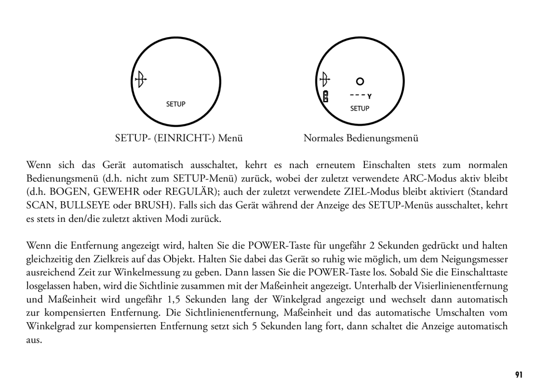 Bushnell 205110 manual SETUP- EINRICHT- Menü 
