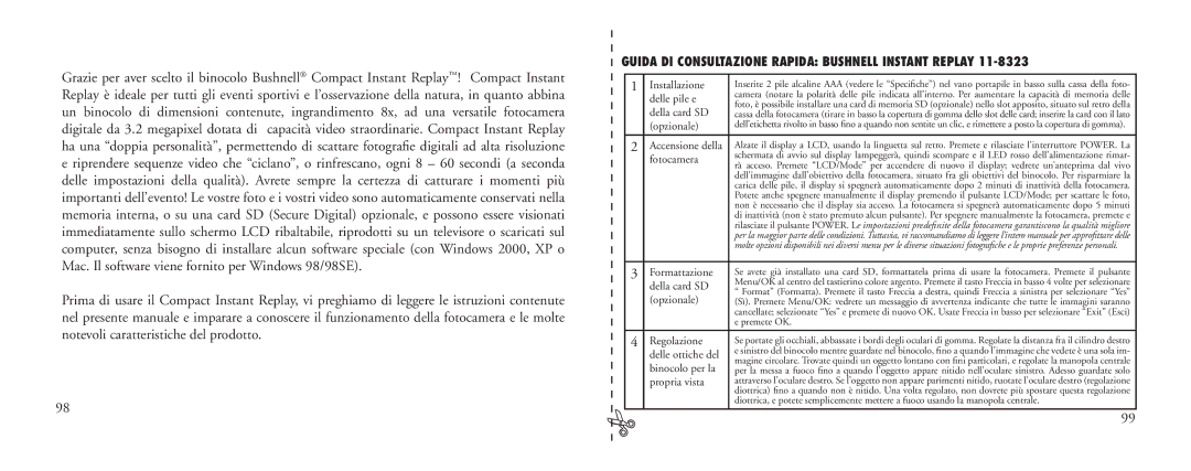 Bushnell 23-Nov instruction manual Della card SD, Opzionale, Regolazione, Delle ottiche del, Binocolo per la, Propria vista 