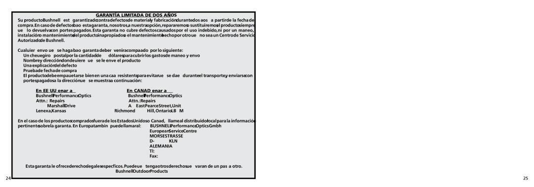 Bushnell 26-0100 instruction manual Morsestrasse 50769 Köln Alemania 