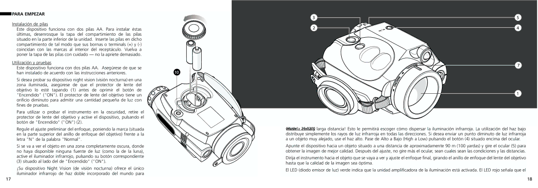 Bushnell 26-0102, 26-0200, 26-0100W instruction manual Para Empezar, Instalación de pilas 