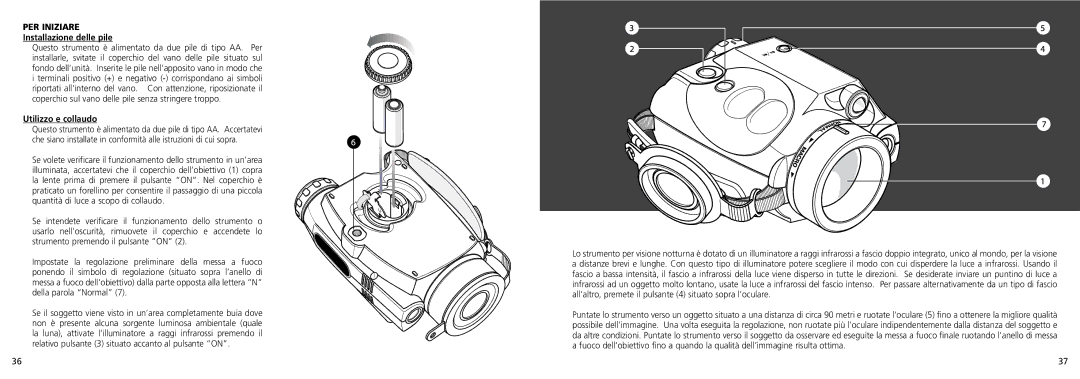 Bushnell 26-0200 instruction manual PER Iniziare, Installazione delle pile, Utilizzo e collaudo 