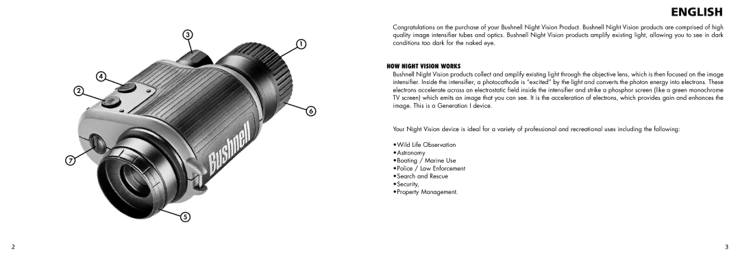 Bushnell 26-0224 instruction manual English, HOW Night Vision Works 