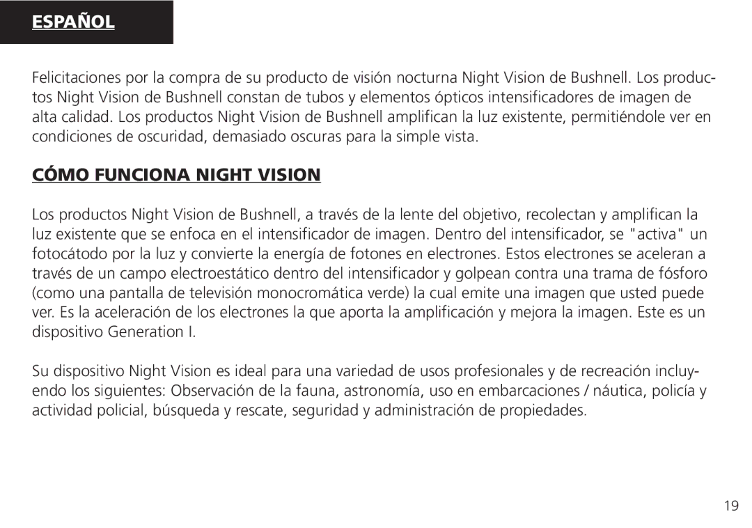 Bushnell 26-4051, 26-0224W instruction manual Español, Cómo Funciona Night Vision 