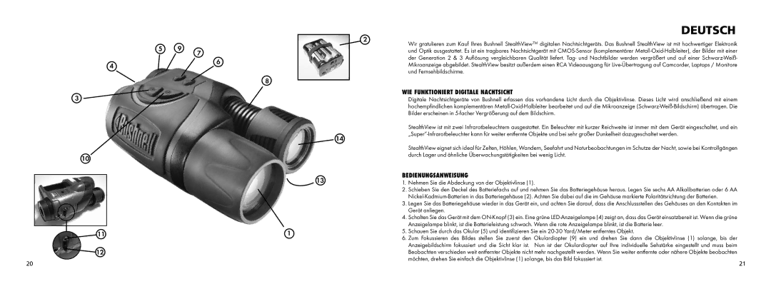 Bushnell 26-0542 instruction manual Deutsch, WIE Funktioniert Digitale Nachtsicht, Bedienungsanweisung 