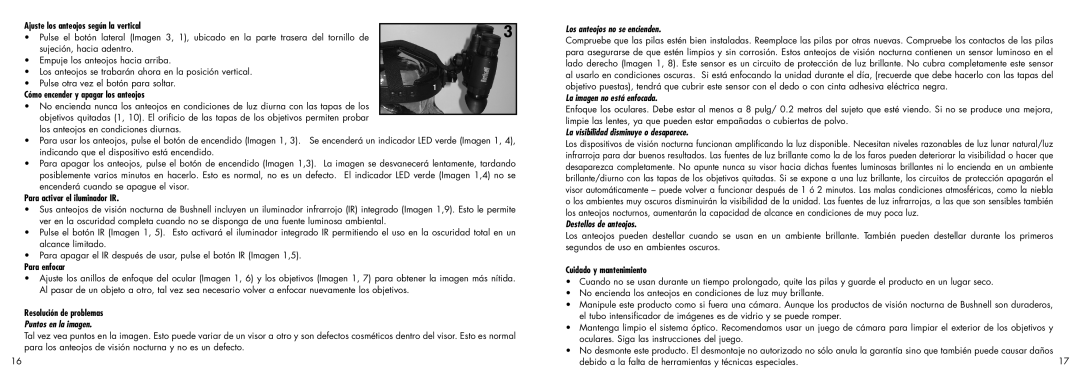 Bushnell 26-1020 Puntos en la imagen, Los anteojos no se encienden, La imagen no está enfocada, Destellos de anteojos 