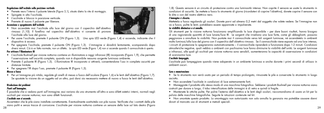 Bushnell 26-1020 Punti sull’immagine, ’occhiale non si accende, ’immagine è sfocata, La visibilità diminuisce o si annulla 