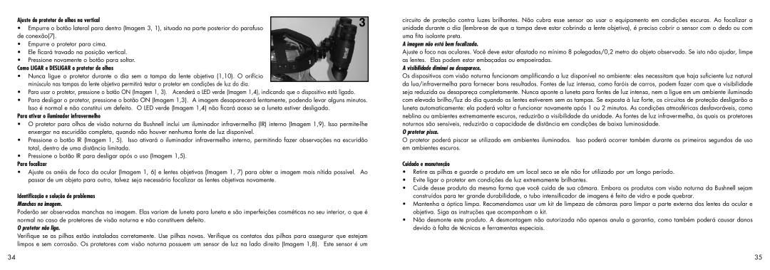 Bushnell 26-1020 Manchas na imagem, Protetor não liga, Imagem não está bem focalizada, Visibilidade diminui ou desaparece 