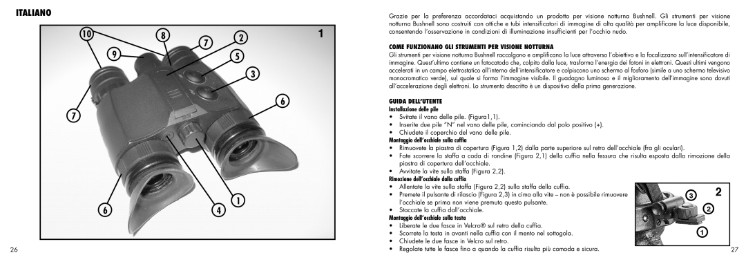 Bushnell 26-1020 Italiano, Come Funzionano Gli Strumenti Per Visione Notturna, Guida dell’utente Installazione delle pile 