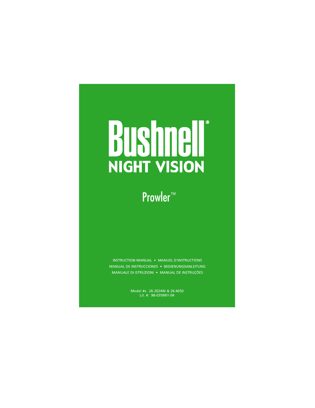 Bushnell 26-4050, 26-2024W instruction manual Prowler 