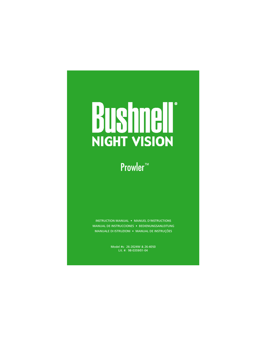Bushnell 26-4050, 26-2024W instruction manual Prowler, Manual De Instrucciones Bedienungsanleitung 