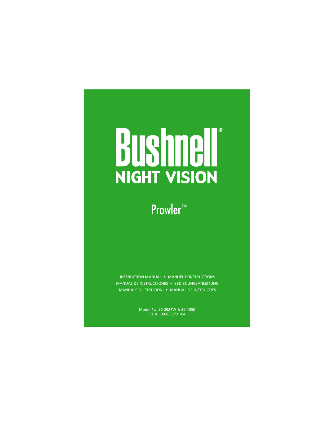 Bushnell 26-4050, 26-2024W instruction manual Prowler, Manual De Instrucciones Bedienungsanleitung 