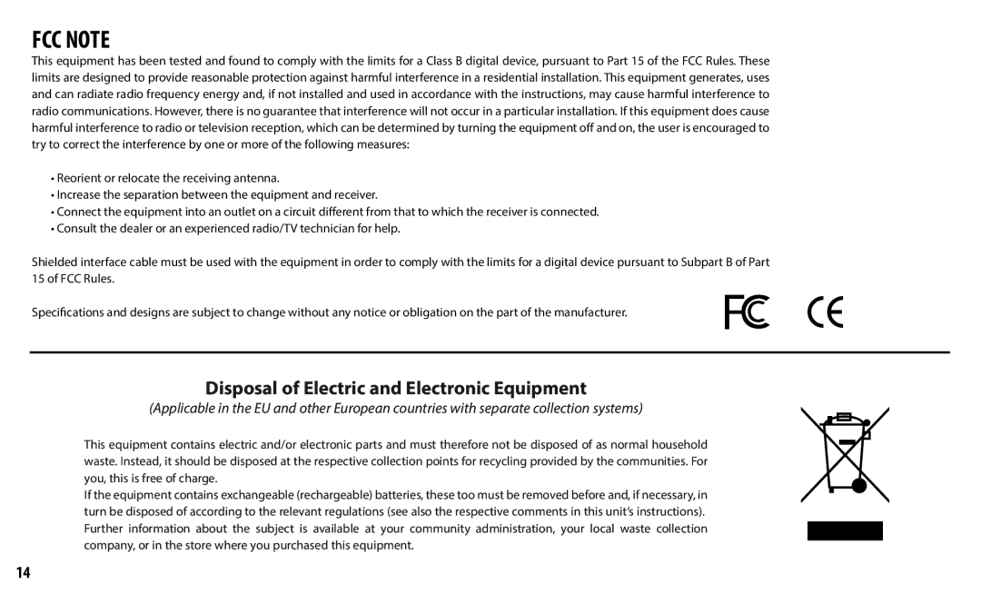 Bushnell 260140, 260150 instruction manual FCC Note, Disposal of Electric and Electronic Equipment 