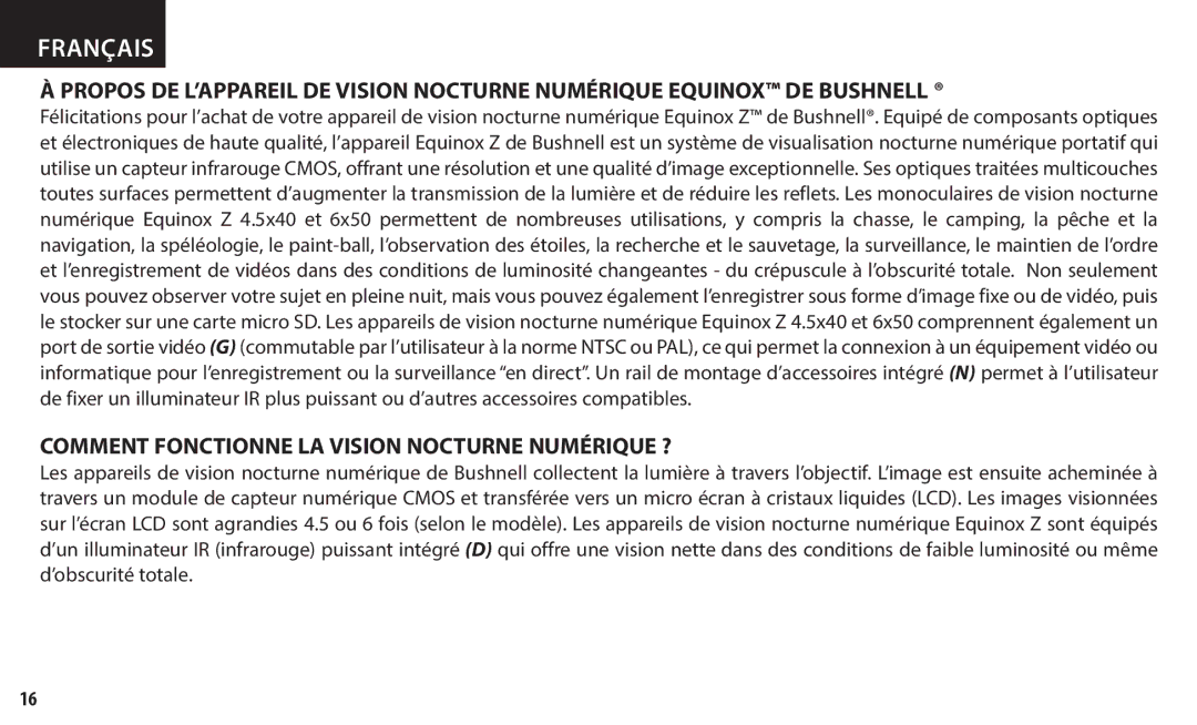 Bushnell 260140, 260150 instruction manual Français, Comment Fonctionne LA Vision Nocturne Numérique ? 