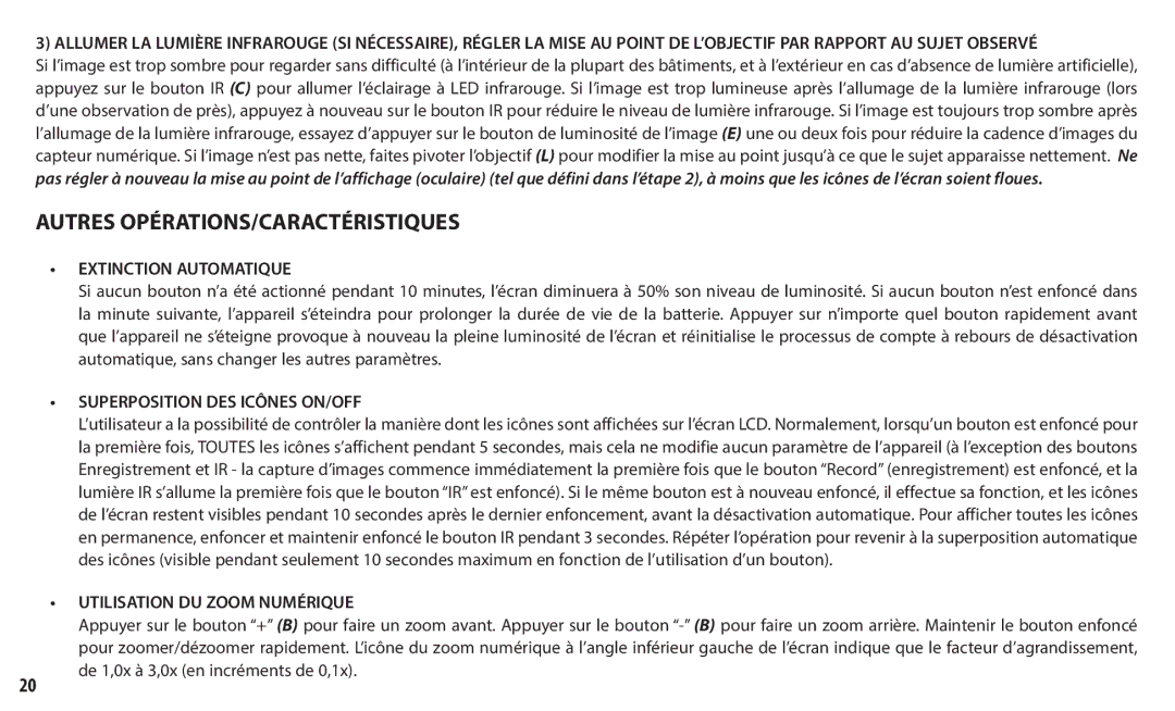 Bushnell 260140, 260150 Autres OPÉRATIONS/CARACTÉRISTIQUES, Extinction Automatique, Superposition DES Icônes ON/OFF 