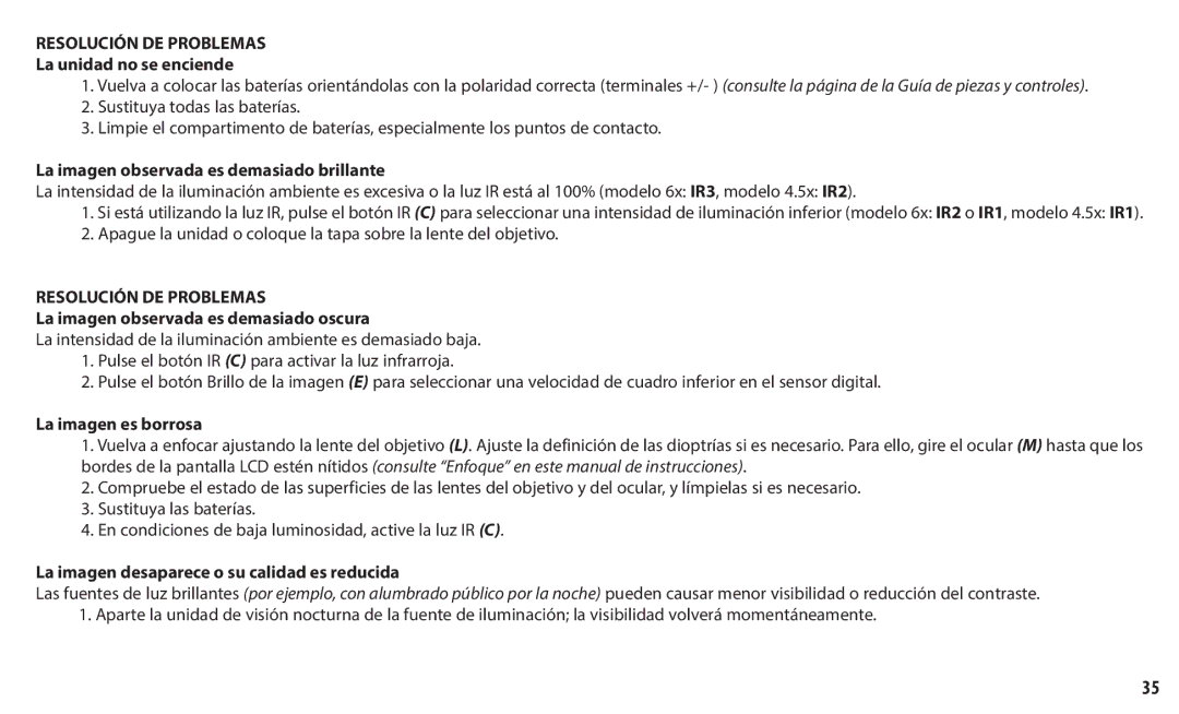 Bushnell 260150, 260140 instruction manual Resolución DE Problemas 