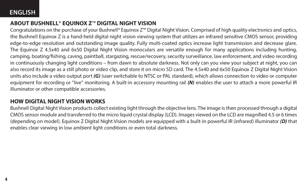 Bushnell 260140, 260150 instruction manual About Bushnell Equinox Z Digital Night Vision, HOW Digital Night Vision Works 