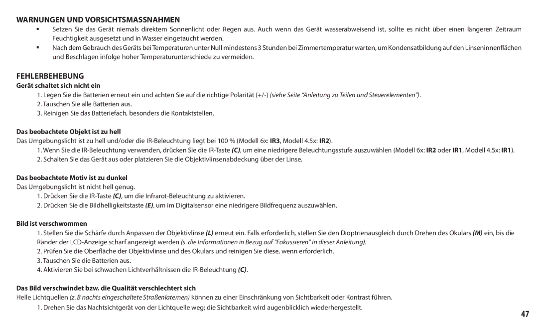 Bushnell 260150, 260140 instruction manual Fehlerbehebung, Gerät schaltet sich nicht ein 