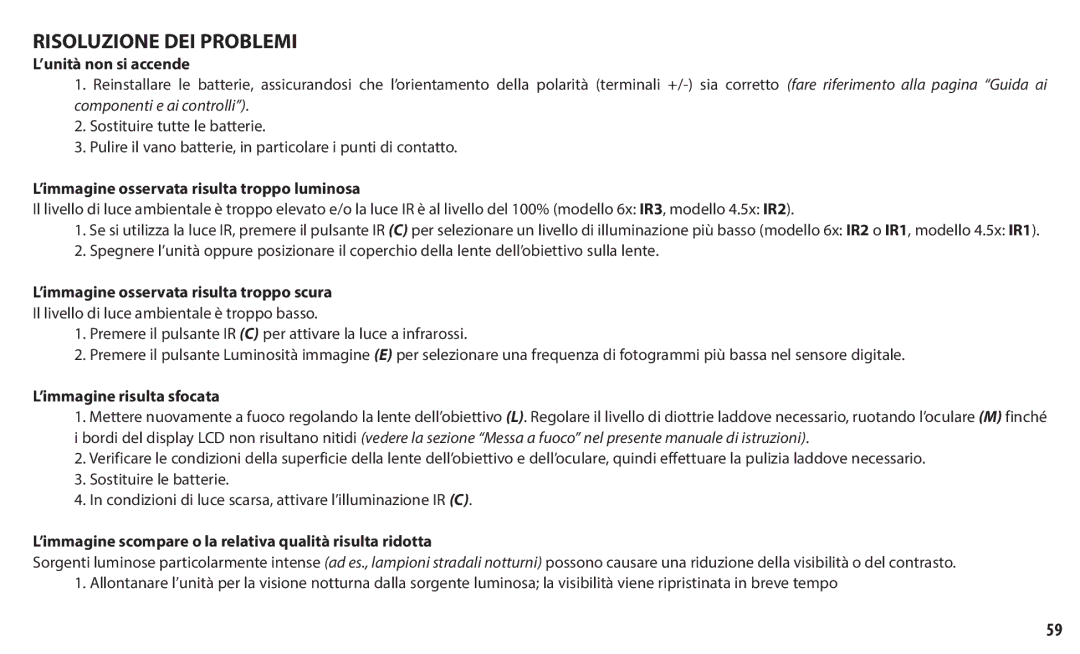 Bushnell 260150, 260140 instruction manual Risoluzione DEI Problemi 