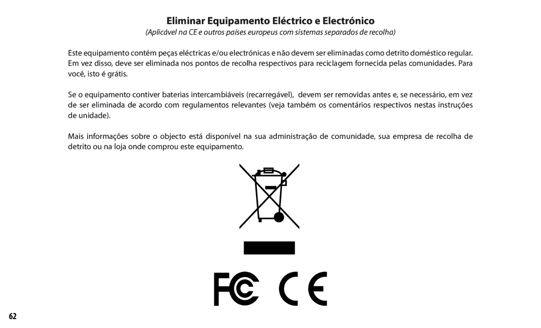 Bushnell 260140, 260150 instruction manual Eliminar Equipamento Eléctrico e Electrónico 