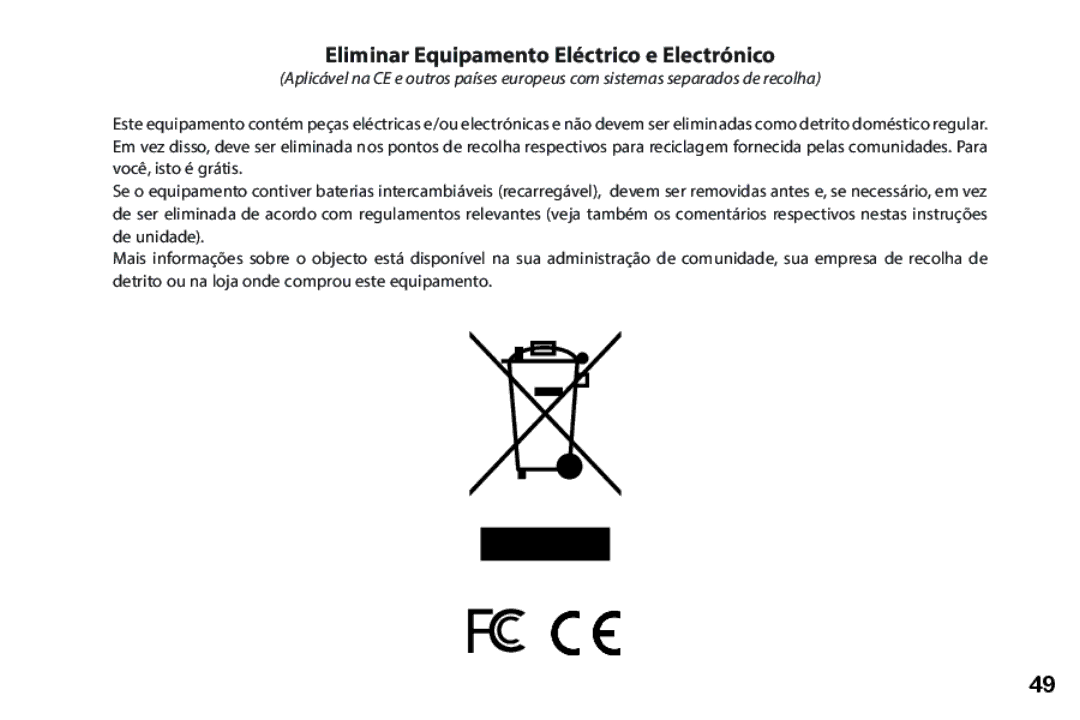 Bushnell 260228 instruction manual Eliminar Equipamento Eléctrico e Electrónico 