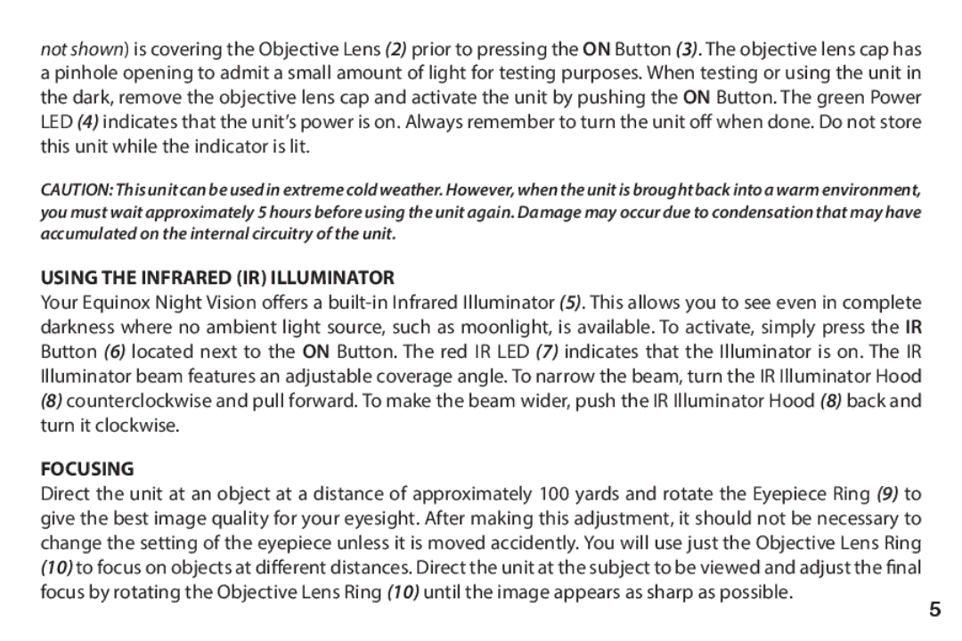 Bushnell 260228 instruction manual Using the Infrared IR Illuminator, Focusing 