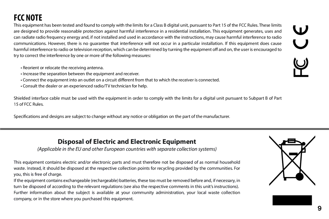 Bushnell 260228 instruction manual FCC Note, Disposal of Electric and Electronic Equipment 