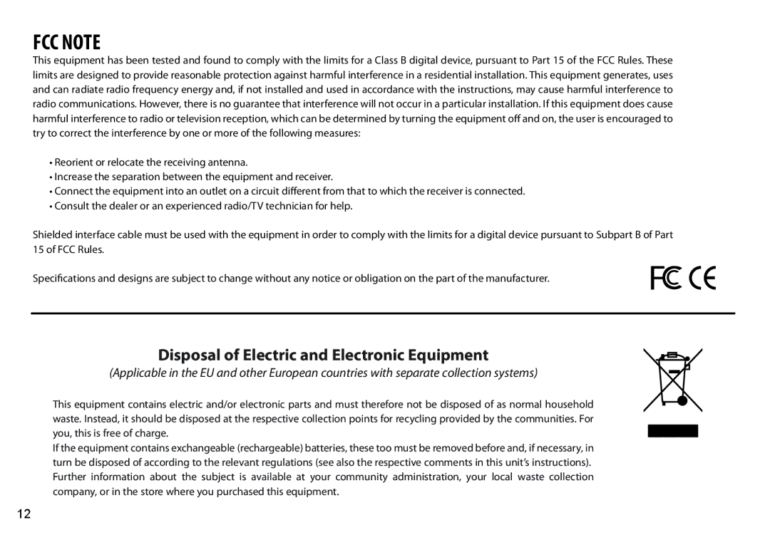 Bushnell 260650, 260441, 260651, 260440 instruction manual FCC Note, Disposal of Electric and Electronic Equipment 