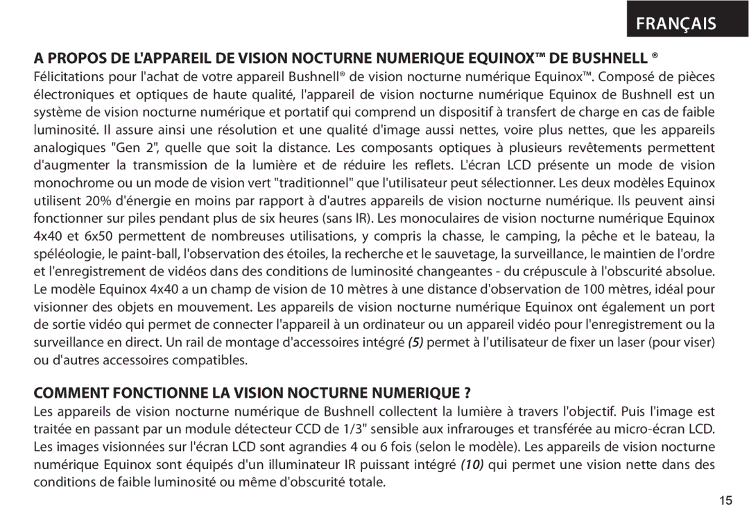 Bushnell 260440, 260650, 260441, 260651 instruction manual Français, Comment Fonctionne LA Vision Nocturne Numerique ? 