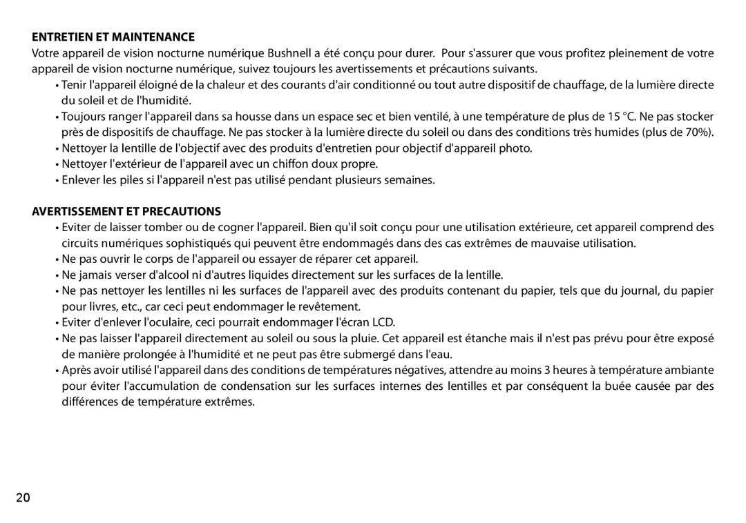 Bushnell 260650, 260441, 260651, 260440 instruction manual Entretien ET Maintenance 