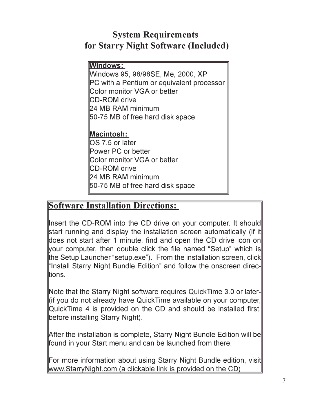 Bushnell 3 REFLECTOR manual System Requirements For Starry Night Software Included 