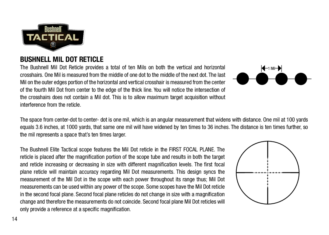 Bushnell 3.5-21X50, 4.5-30X50 manual Bushnell Mil Dot Reticle 