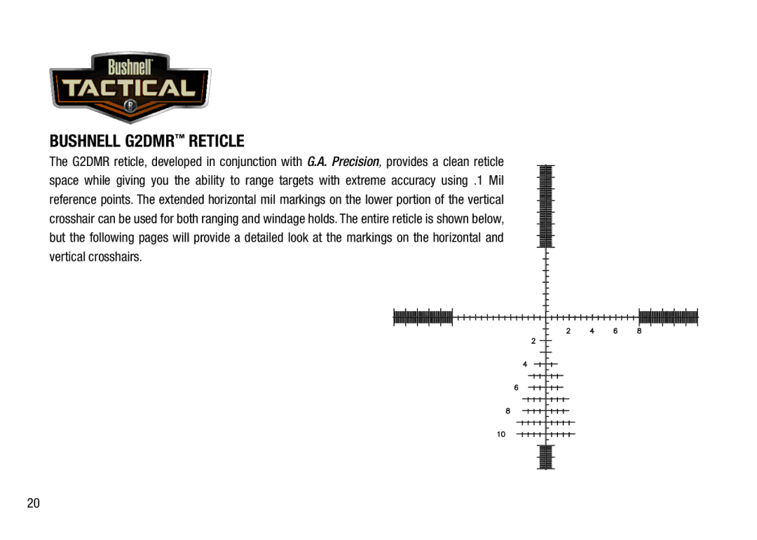 Bushnell 3.5-21X50, 4.5-30X50 manual Bushnell G2DMR Reticle 