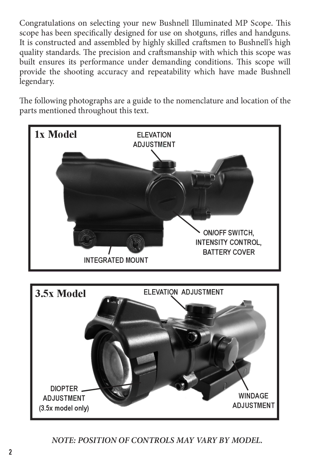 Bushnell 3.5X, 1X owner manual 1x Model 