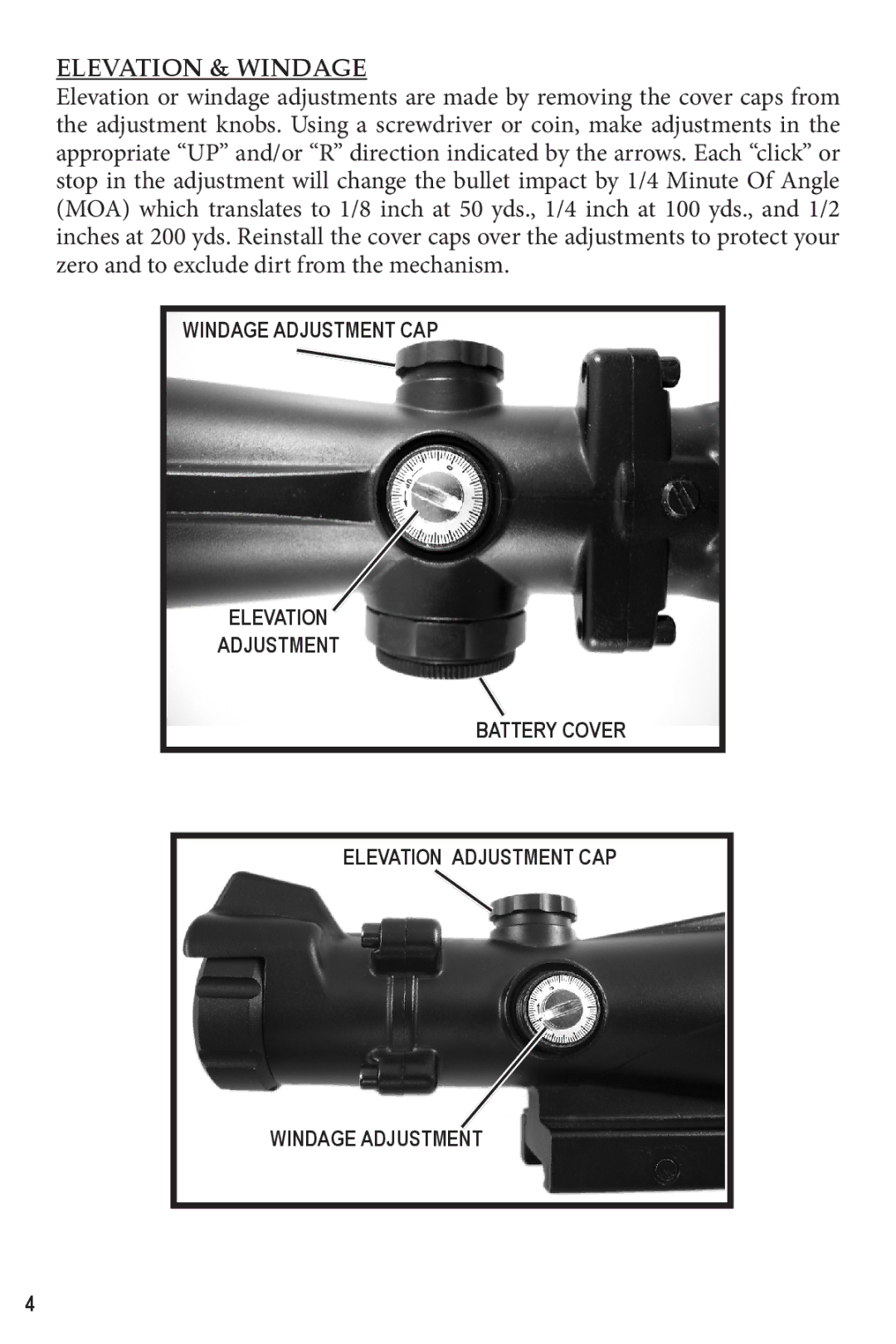 Bushnell 3.5X, 1X owner manual Elevation & Windage 