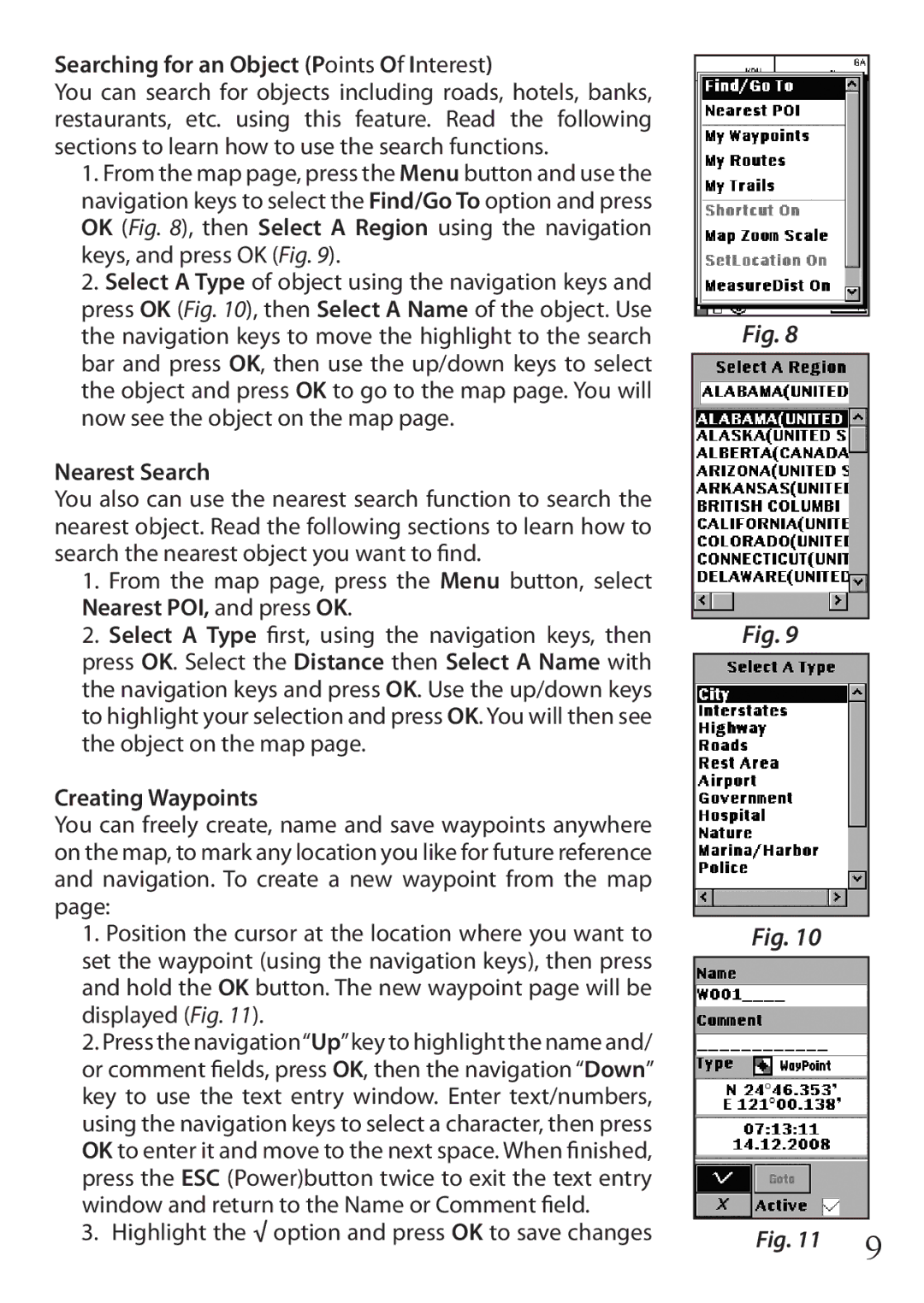 Bushnell 36-1100 quick start Searching for an Object Points Of Interest, Nearest Search, Creating Waypoints 