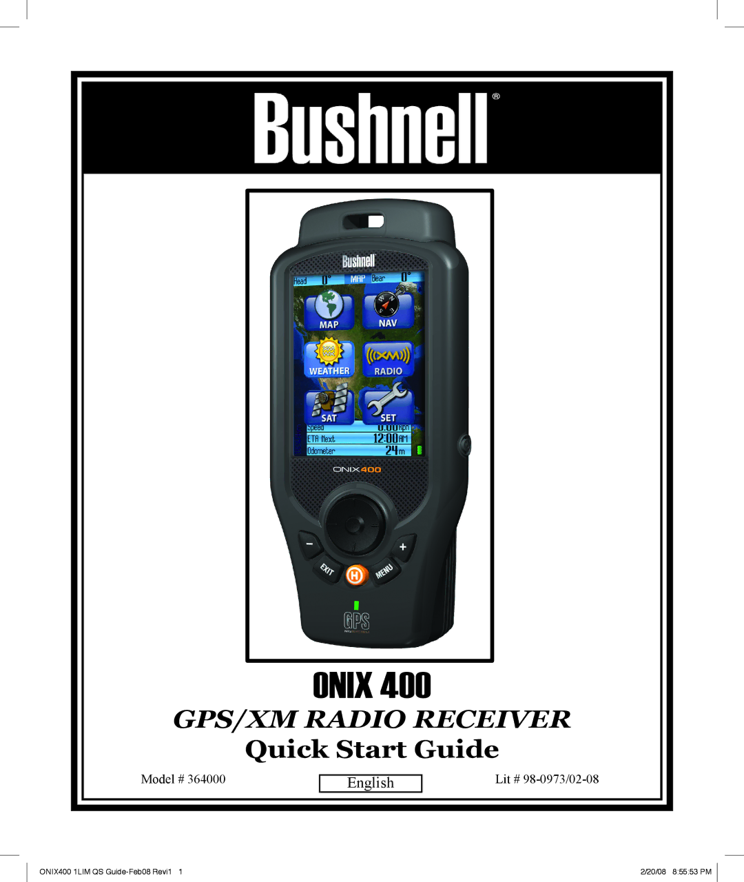 Bushnell 364000 manual Onix 