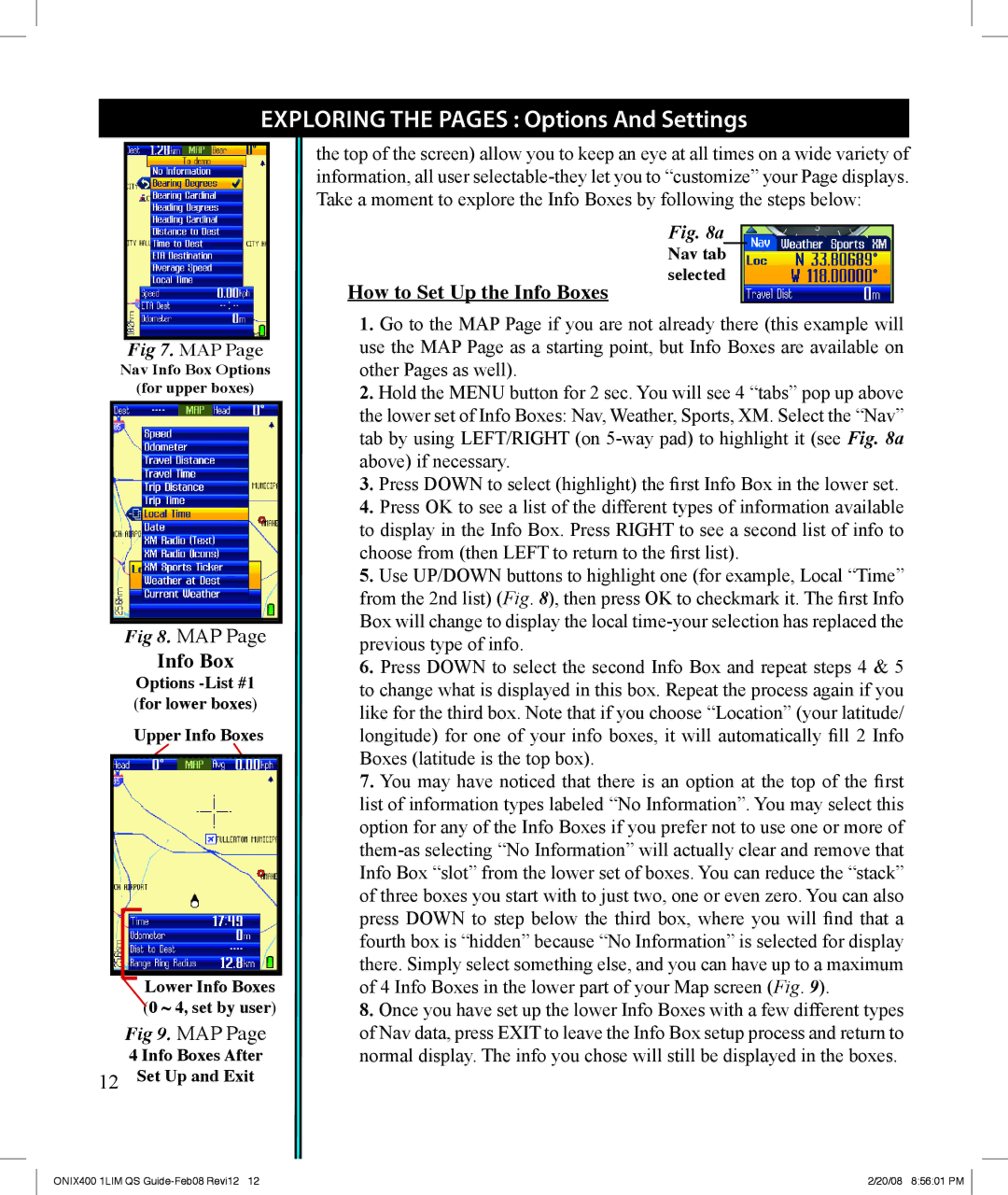 Bushnell 364000 manual How to Set Up the Info Boxes, Map 