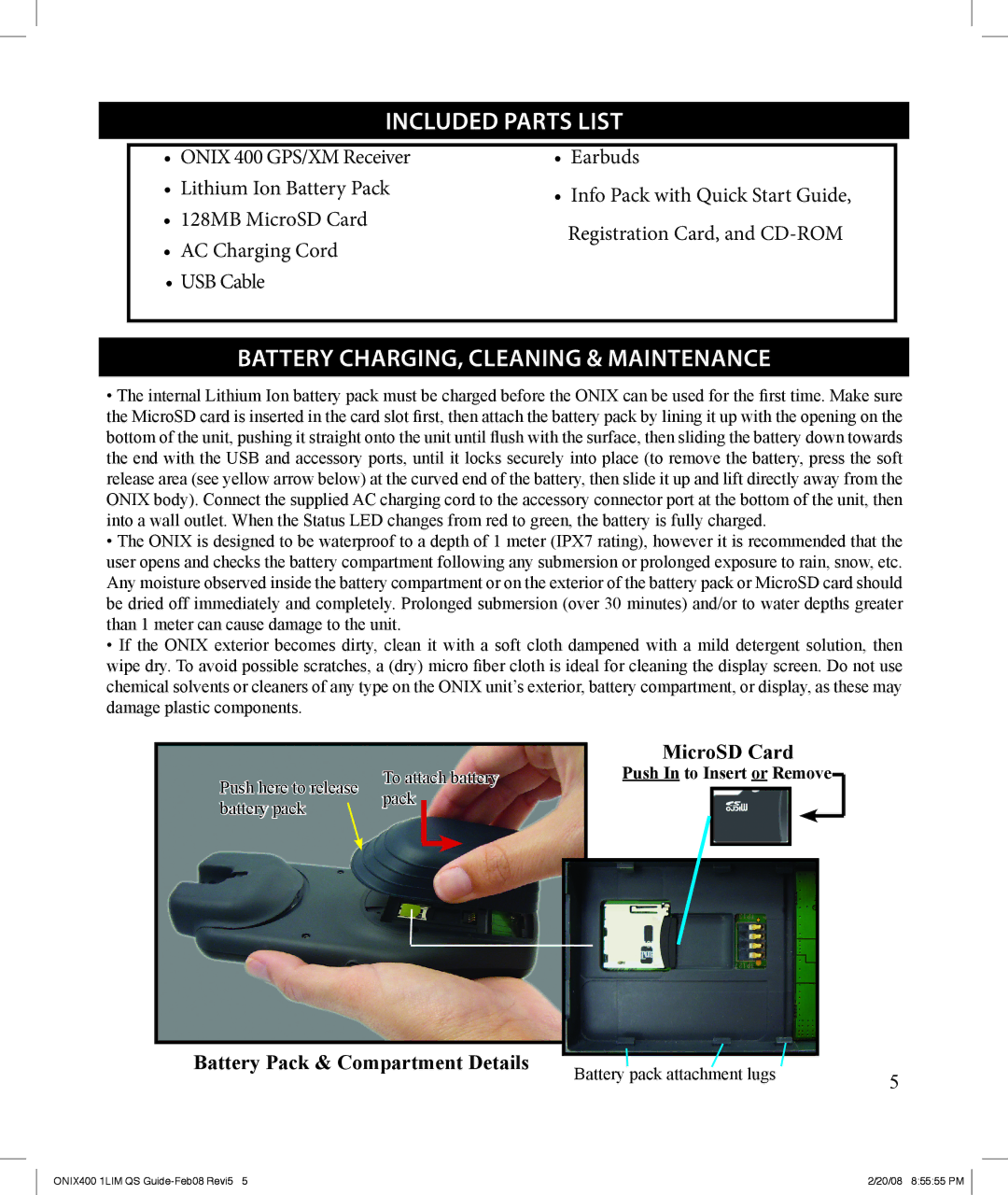 Bushnell 364000 manual Included Parts List, Battery charging, cleaning & maintenance, MicroSD Card 