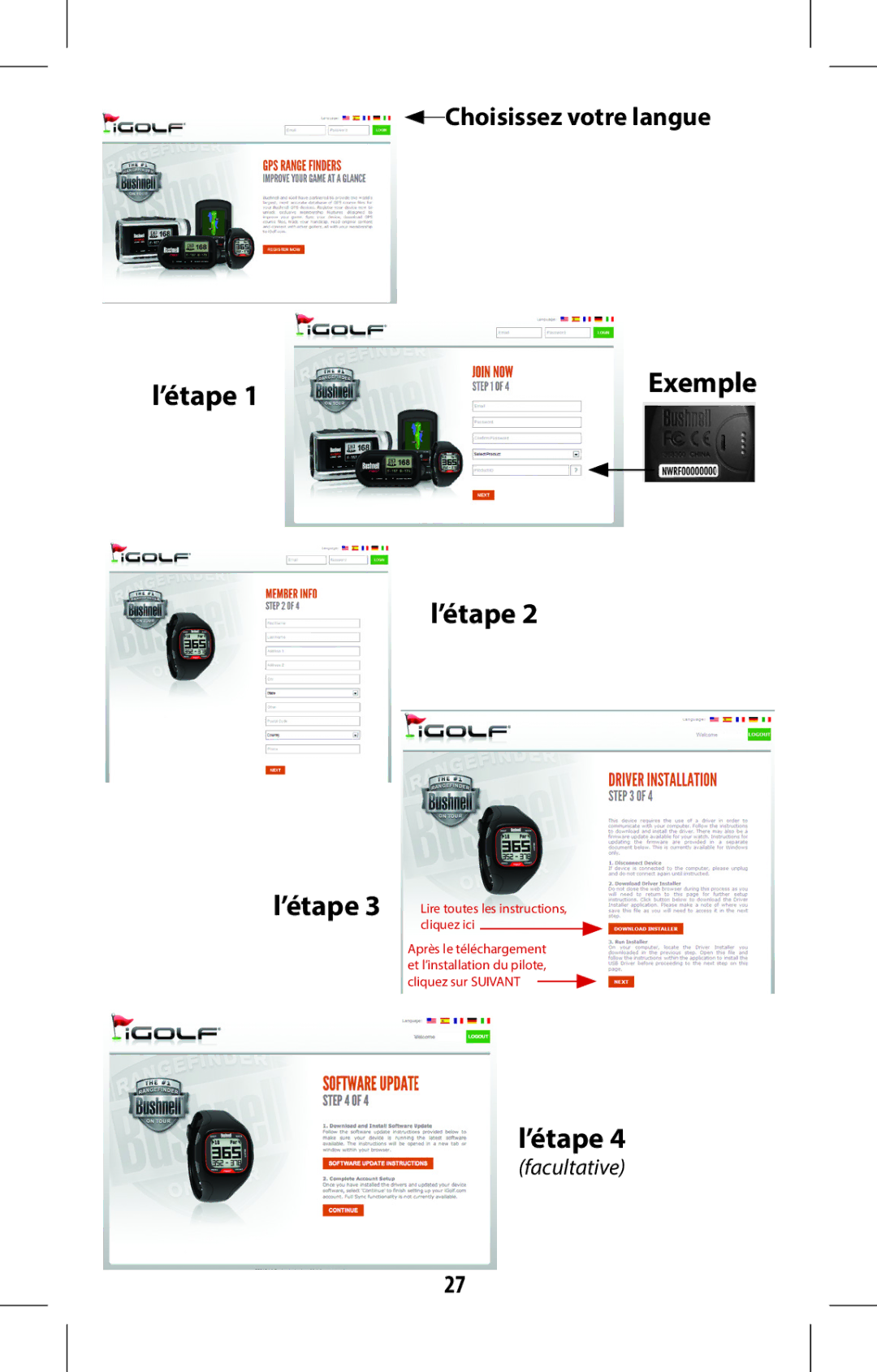 Bushnell 368315 user manual ’étape, Choisissez votre langue 