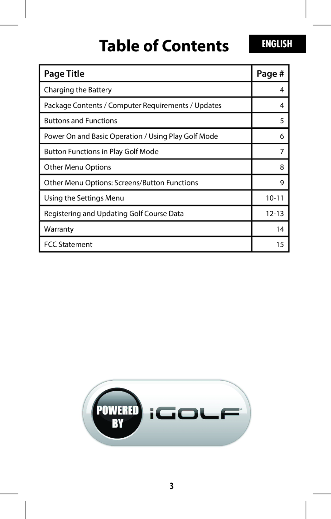 Bushnell 368315 user manual Table of Contents 